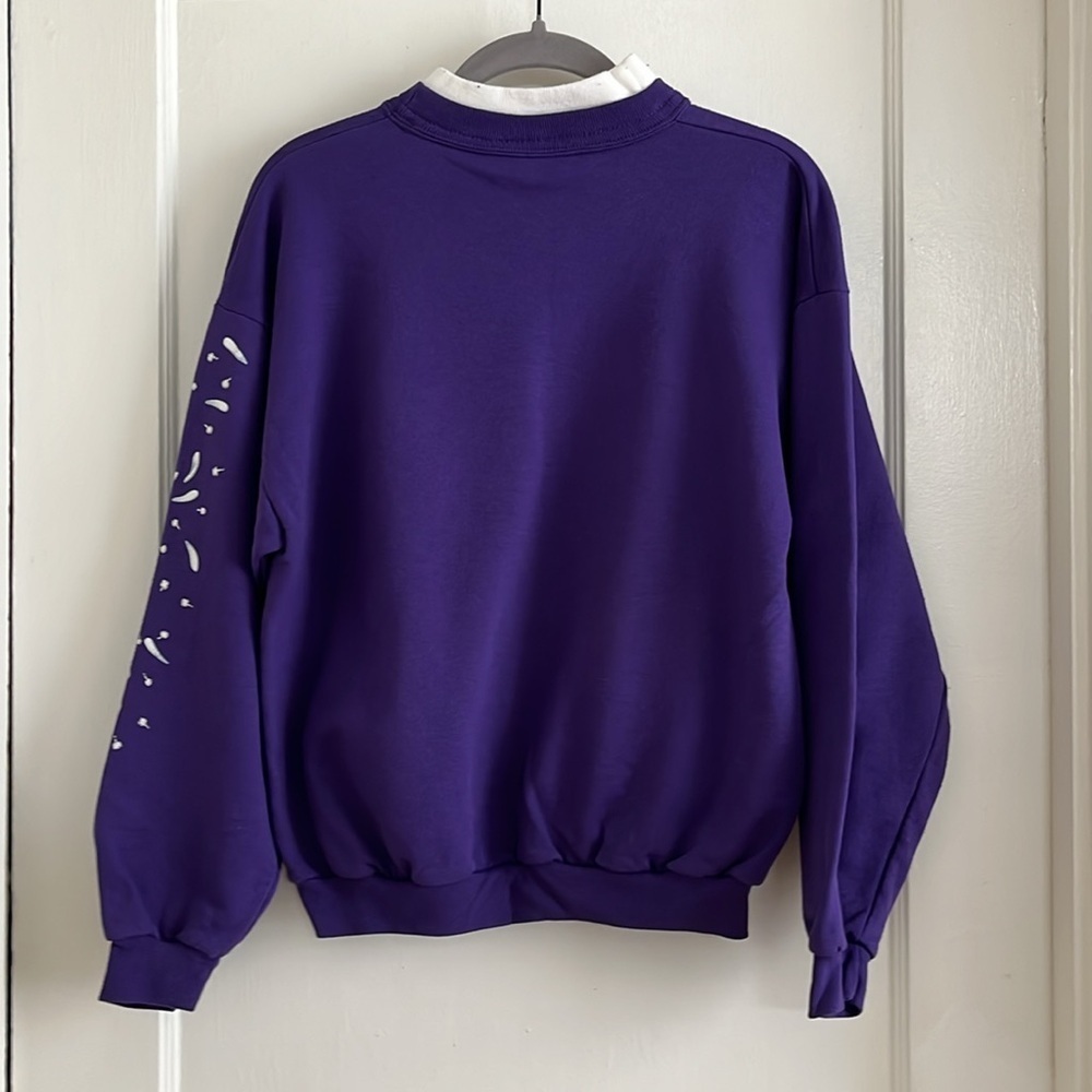 Vintage 90s Made in USA Purple Floral Print Sweatshirt Morning Sun Size Small - Picture 3 of 13